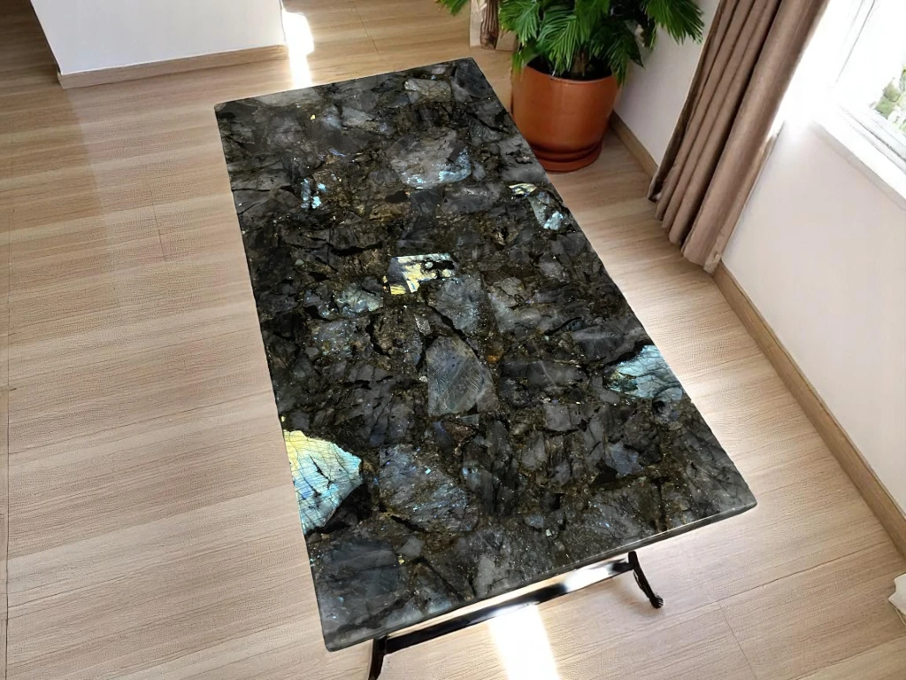  Labradorite Stone Dining Table Top for Conference Room Centerpiece 